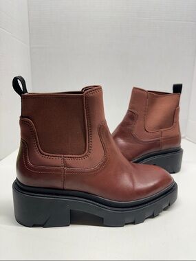 ASH Mastro Chelsea Ankle Boots Leather Booties Chunky Platform Brown Red Size 6